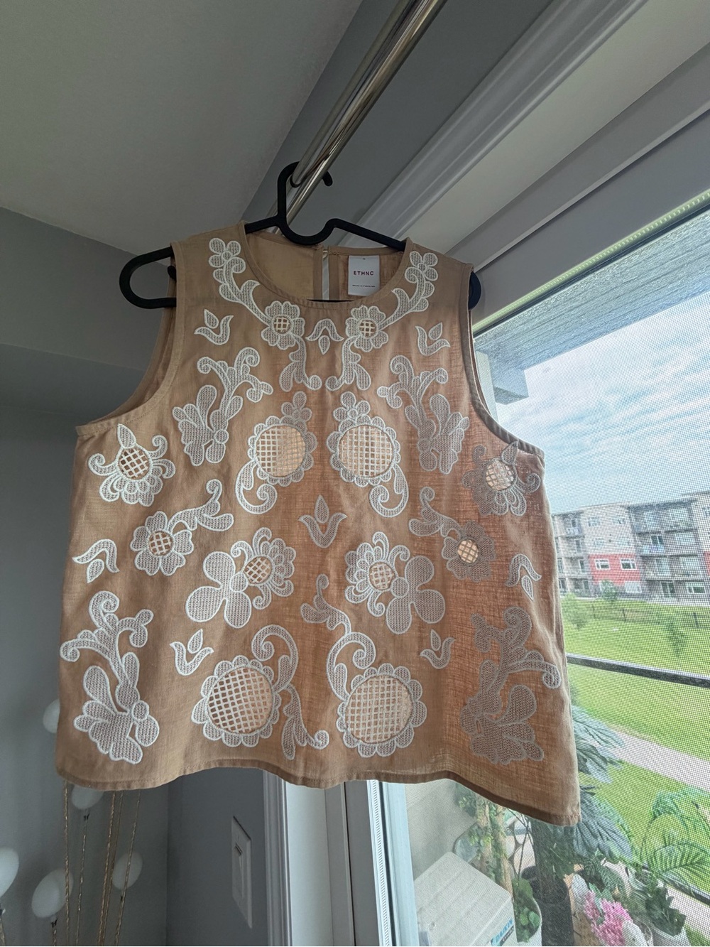Etro Beige Camisole with White Floral Embroidery